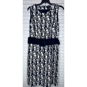 H&M Womens Black & White Geometric Abstract/Sleeveless A-line Dress Size 10 Belt